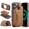 thumbnail image 1 of for iPhone 14 Pro Max Wallet Case with Kickstand, Detachable Magnetic Card Holder, RFID Blocking PU Leather Cover, Drop Protective Classic Flip Back Case for iPhone 14 Pro Max, Brown, 1 of 10