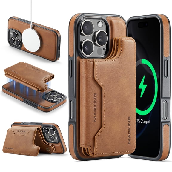 for iPhone 14 Pro Max Wallet Case with Kickstand, Detachable Magnetic Card Holder, RFID Blocking PU Leather Cover, Drop Protective Classic Flip Back Case for iPhone 14 Pro Max, Brown