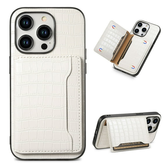 for iPhone 14 Pro Max Wallet Case, Luxury Ultra Slim Shockproof PU Leather Card Holder Kickstand Double Magnetic Protective Cover for iPhone 14 Pro Max - White