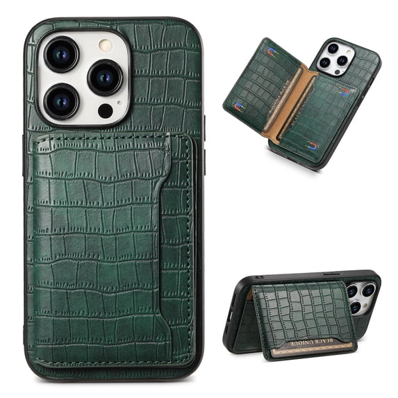 for iPhone 14 Pro Max Wallet Case, Luxury Ultra Slim Shockproof PU Leather Card Holder Kickstand Double Magnetic Protective Cover for iPhone 14 Pro Max - Green