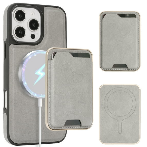 For iPhone 14 Pro Max Wallet Case Magnetic Card Holder, Compatible with Magsafe, RFID Blocking 2 in 1 Detachable Kickstand Back Flip Vintage Leather Shockproof Case for Women Men,Gray