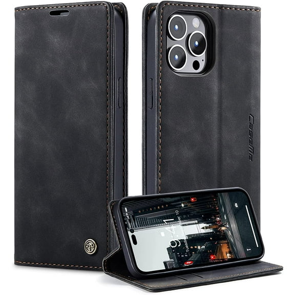 iPhone 14 Pro Max Wallet Case, PU Leather Book Folding Flip Folio Case with Card Holders Kickstand Magnetic Closure Protective Cover for iPhone 14 Pro Max 2022 6.7 inch - Black