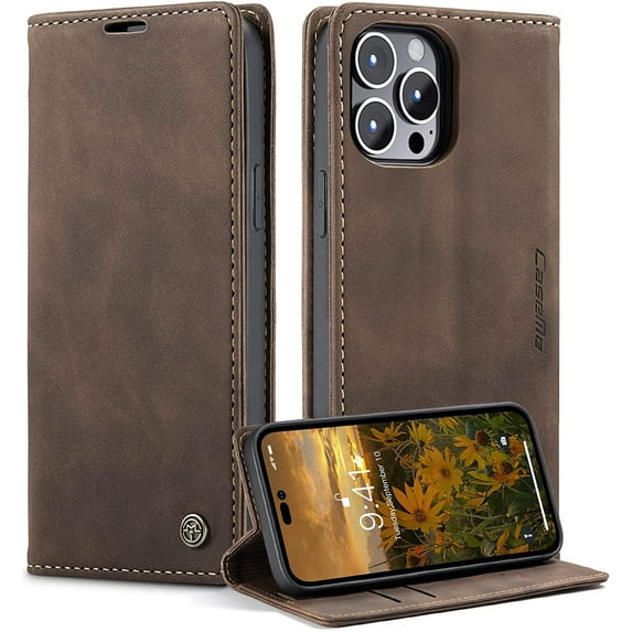 iPhone 14 Pro Max Wallet Case, PU Leather Book Folding Flip Folio Case with Card Holders Kickstand Magnetic Closure Protective Cover for iPhone 14 Pro Max 2022 6.7 inch - Coffee