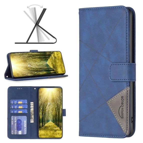 for iPhone 14 Pro Max Wallet Case, Premium PU Leather Flip Folio Cover with Card Slots Holder Magnetic Clasp Kickstand, Soft TPU Shockproof Lens Protection Case for iPhone 14 Pro Max, Blue