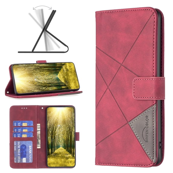 for iPhone 14 Pro Max Wallet Case, Premium PU Leather Flip Folio Cover with Card Slots Holder Magnetic Clasp Kickstand, Soft TPU Shockproof Lens Protection Case for iPhone 14 Pro Max, Red