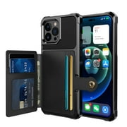iPhone 14 Pro Max Wallet Case, Shockproof Rubber Card Holder Wallet PU Leather Back Phone Case Kickstand Protective Scratch Hybrid Bumper Shell for Apple iPhone 14 Pro Max 6.7 inch, Black