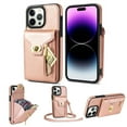 thumbnail image 1 of for iPhone 14 Pro Max Wallet Case, iPhone 14 Pro Max Zipper Purse Crossbody Wallet Phone Case with Lanyard, Metal Buckle Closure PU Leather Card Holder Kickstand Flip Folio Protective Cover, Rosegold, 1 of 8