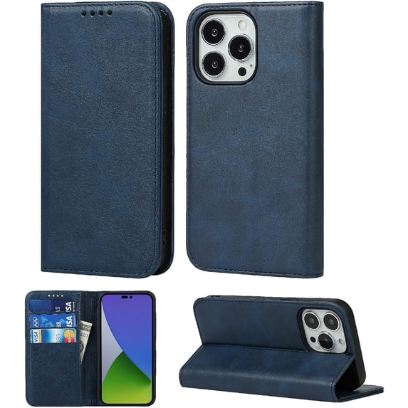 for iPhone 14 Pro Max Wallet Folio Phone Case with Card Holder 6.7 Inch,Premium PU Leather Magnetic Full Protection Shockproof Phone Case for Women & Men for iPhone 14 Pro Max 5G 2022-Navy Blue