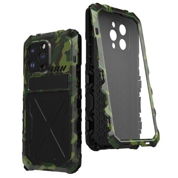 for iPhone 14 Pro Metal Armor Case, Heavy Duty Shockproof Rugged Case with Built-in Glass Screen Protector, 360 Full Body DustProof Protective Cover for iPhone 14 Pro 6.1 inch,Green