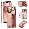 thumbnail image 1 of for iPhone 14 Pro PU Leather Case, Card Slots and Zipper Pocket Kickstand, Classic Protective Shockproof Lightweight Ultra Slim lip Case Finger Ring Wrist Strap for iPhone 14 Pro, Pink, 1 of 8