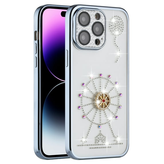 iPhone 14 Pro Phone Case, 100% Slim Fit Glitter Diamind Colorful Gems Ring Kickstand Shock Resistant for iPhone 14 Pro Phone Case Blue