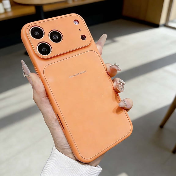 For iPhone 14 Pro Phone Case,Anti-Scratch Tempered Glass Back,Ultra Slim PC + TPU Hybrid Shokcproof Anti-fall Drop Protection,Non-slip Durable Thin Fit Rugged Sturdy Phone Case,Orange