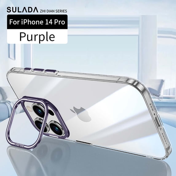 for iPhone 14 Pro Phone Case Clear,Built-in Stash Camera Ring Stand Phone Case,Military-Grade Protective Case,Scratch-Resistant Back Cover Ultra Slim Shockproof Phone Case,Darkpurple