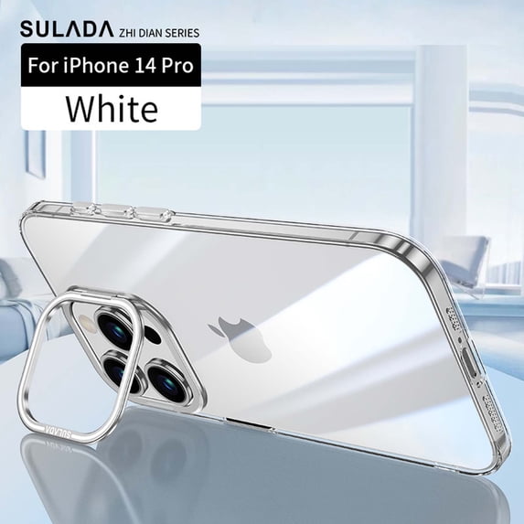 for iPhone 14 Pro Phone Case Clear,Built-in Stash Camera Ring Stand Phone Case,Military-Grade Protective Case,Scratch-Resistant Back Cover Ultra Slim Shockproof Phone Case,Silver