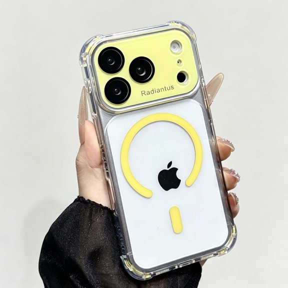 For iPhone 14 Pro Phone Case,Compatible with Mag-Safe,With Camera Lens Film,Transparent Back,Four corners Raised Drop Protection,Anti-Scratch Shockproof Non-Slip Hybrid Phone Case,Yellow