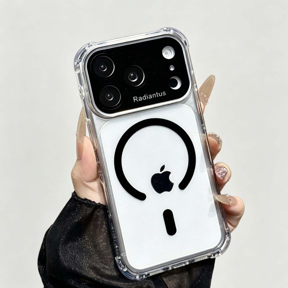 For iPhone 14 Pro Phone Case,Compatible with Mag-Safe,With Camera Lens Film,Transparent Back,Four corners Raised Drop Protection,Anti-Scratch Shockproof Non-Slip Hybrid Phone Case,Black