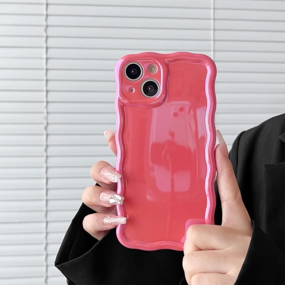 for iPhone 14 Pro Phone Case,Cute Laser Colorful Retro Exquisite Curly Wave Wavy Edge Case,Aesthetic Soft TPU Protective Case for iPhone 14 Pro 6.1 Inch,Hot Pink