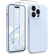 for iPhone 14 Pro Phone Case, Upgraded Silicone [Stronger Camera Protection] for iPhone 14 Pro Case with [2 Screen Protectors], Soft Anti-Scratch Microfiber Lining, 6.1 inch, Light Blue