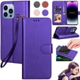 thumbnail image 1 of For iPhone 14 Pro Phone Case, Wallet Case for Women Men with Credit Card Holder and Hand Strap, Flip Leather Magnetic Kickstand Shockproof Rugged Cover with RFID Blocking [Purple], 1 of 9