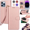 thumbnail image 1 of For iPhone 14 Pro Phone Case, Wallet Case for Women Men with Credit Card Holder and Hand Strap, Flip Leather Magnetic Kickstand Shockproof Rugged Cover with RFID Blocking [Rose Gold], 1 of 9