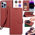thumbnail image 1 of For iPhone 14 Pro Phone Case, Wallet Case for Women Men with Credit Card Holder and Hand Strap, Flip Leather Magnetic Kickstand Shockproof Rugged Cover with RFID Blocking [Wine Red], 1 of 9