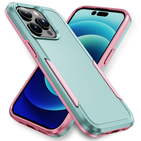For iPhone 14 Pro Phone Case,Wireless Charging Hard PC Protection Soft TPU Heavy Duty Anti-Fingerprint Shockproof Back Case For iPhone 14 Pro for Men and Women,
Green+Pink