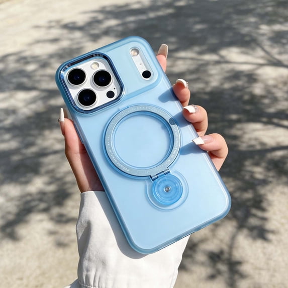 For iPhone 14 Pro Phone Case,With 360° Rotatable Ring Kickstand,Compatible With Mag-Safe,Matte Anti-fingerprinting Translucent Shockproof Anti-fall Drop Protection,Thin Fit Phone Case,Blue