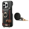 thumbnail image 1 of For iPhone 14 Pro Phone Case,With 360° Rotatable Ring Kickstand,Detachable Long Shoulder Strap,Card Slots,Shockproof Anti-fall PU Leather Anti-Scratch Back,Durable Wallet Phone Case,Black, 1 of 9