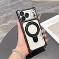 thumbnail image 1 of for iPhone 14 Pro Plating Magnetic Ring Kickstand Straight Edge Matte Case with Lens Protector, Compatible with MagSafe, Protective Ultra Slim Clear Back Cover for iPhone 14 Pro, Black, 1 of 12