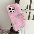 thumbnail image 1 of for iPhone 14 Pro Plush Furry Heart Print Case, Luxury Fluffy Furry Plush Soft Flexible Silicone TPU Anti-Drop Shockproof Protective Phone Case for Girls Women Winter Warm, Purple, 1 of 6