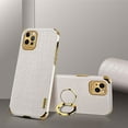 thumbnail image 1 of for iPhone 14 Pro Ring Holder Case Luxury Crocodile Snakeskin Pattern Gold Edge 360 Degree Rotation Kickstand for Women Men Slim Leather Protective Phone Case for iPhone 14 Pro, Milky White, 1 of 7