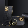 thumbnail image 1 of for iPhone 14 Pro Ring Holder Case Luxury Crocodile Snakeskin Pattern Gold Edge 360 Degree Rotation Kickstand for Women Men Slim Leather Protective Phone Case for iPhone 14 Pro, Black, 1 of 9