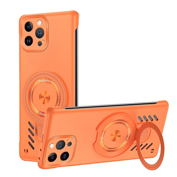 for iPhone 14 Pro Rugged Case Compatible with MagSafe Wireless Charging [Heat Dissipation] [Built-in Ring Holder Stand], Magnetic Shockproof Protective Case for iPhone 14 Pro, Orange