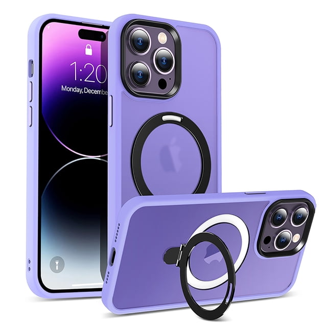 iPhone 14 Pro Rugged Case Magnetic, Compatible with Magsafe & Accessories Invisible Stand Heavy Duty Protective Shockproof Anti-Scratch Bumper Phone Case for Apple iPhone 14 Pro, Lightpurple