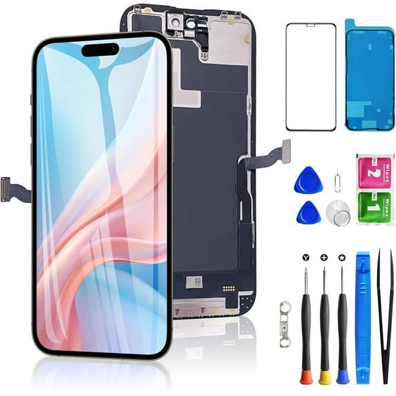 For iPhone 14 Pro Screen Replacement 6.1 Inch, 3D Touch LCD Display for A2650, A2889, A2890, A2891, A2892 with Repair Tools Kit+Waterproof Frame Sticker+Tempered Glass(Black)