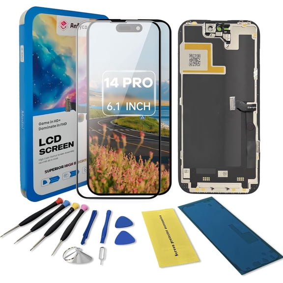 for iPhone 14 Pro Screen Replacement kit,6.1" LCD Display 3D Touch Digitizer Frame Assembly with Repair Tools, Screen Protector, Frame Adhesive (Model:A2650, A2889, A2892, A2891, A2890)