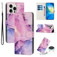 thumbnail image 1 of for iPhone 14 Pro Wallet Case with Card Holder,Women Men RFID Blocking PU Leather Flip Cover Wrist Strap Magnetic Closure Credit Card Slots Marble Patterned Book Style Phone Case,Purple, 1 of 6