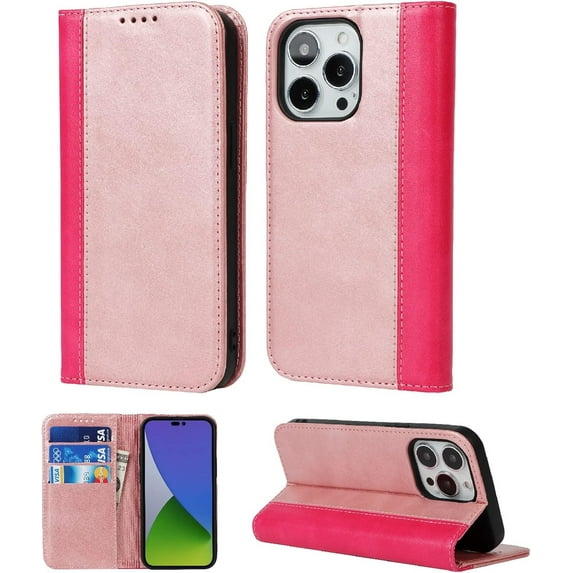 for iPhone 14 Pro Wallet Case with Crossbody Lanyard Strap,iPhone 14 Pro Flip PU Leather Phone Case Purse Cover for Women Men with 9 Card Holder Slots,Cash Coin Pocket 6.1 inch,Rose Gold