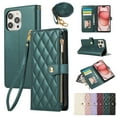 thumbnail image 1 of iPhone 14 Pro Wallet Case, with Crossbody Shoulder Strap Hand Wrist Cards Holder Zipper Pocket RFID Blocking Shockproof Flip Cover Stand Snap Closure Phone Case for Apple iPhone 14 Pro, Green, 1 of 9