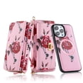 thumbnail image 1 of for iPhone 14 Pro Wallet Case - Magnetic Detachable Back Case with RFID Blocking Card Holder, Hand Strap & Crossbody Strap, Floral Flower PU Leather Flip Cover Case for Women Girls, Pink, 1 of 11