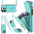 thumbnail image 1 of for iPhone 14 Pro Wallet Case with Magnetic RFID Blocking Rotated Ring Holder Kickstand Cover, PU Leather Crossbody Shoulder Strap Lanyard Case with Card Slot Bag Kickstand Case,Mint, 1 of 9
