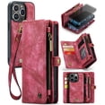 thumbnail image 1 of For iPhone 14 Pro Wallet Case,Multi-Functional Retro Leather Purse Flip Cover Zipper Wallet Case with Removable Card Slots Pocket & Detachable Wrist Strap Magnetic Phone Case, Red, 1 of 9