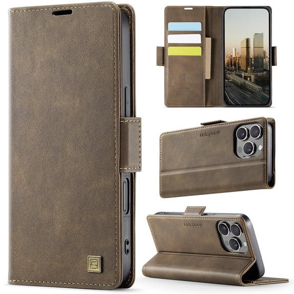 for iPhone 14 Pro Wallet Case with RFID Blocking, 3 Card Slots & Cash Pocket, Kickstand PU Leather Magnetic Closure Full Body Protective Flip Cover, Classic Design for Men and Women, Coffee
