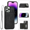 thumbnail image 1 of for iPhone 14 Pro Wallet Case with RFID Blocking Card Holder,Premium PU Leather Double Magnetic Buttons Stand Flip Wrist Lanyard Strap Back Cover Case for iPhone 14 Pro 6.1",Black, 1 of 8