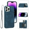 thumbnail image 1 of for iPhone 14 Pro Wallet Case with RFID Blocking Card Holder,Premium PU Leather Double Magnetic Buttons Stand Flip Wrist Lanyard Strap Back Cover Case for iPhone 14 Pro 6.1",Blue, 1 of 8