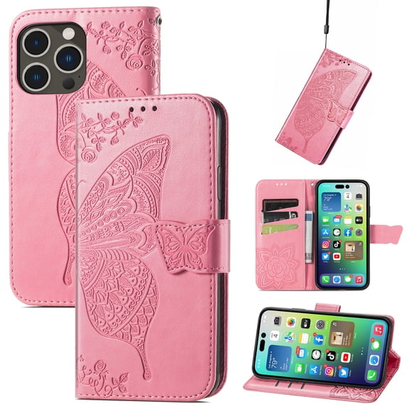 iPhone 14 Pro Wallet Case,TECH CIRCLE Folio Flip Case Magnetic Closure RFID Blocking Card Slots Kickstand Shockproof Case for Apple iPhone 14 Pro 6.1 inch 2022,Pink