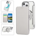 thumbnail image 1 of For iPhone 14 Pro Wallet Cell Cover, RFID Blocking, PU Leather,Compatible With MagSafe , With Flip Card Holder, Ultra Thin Electroplated Rotating Bracket Magneti Protective Cover,White, 1 of 7