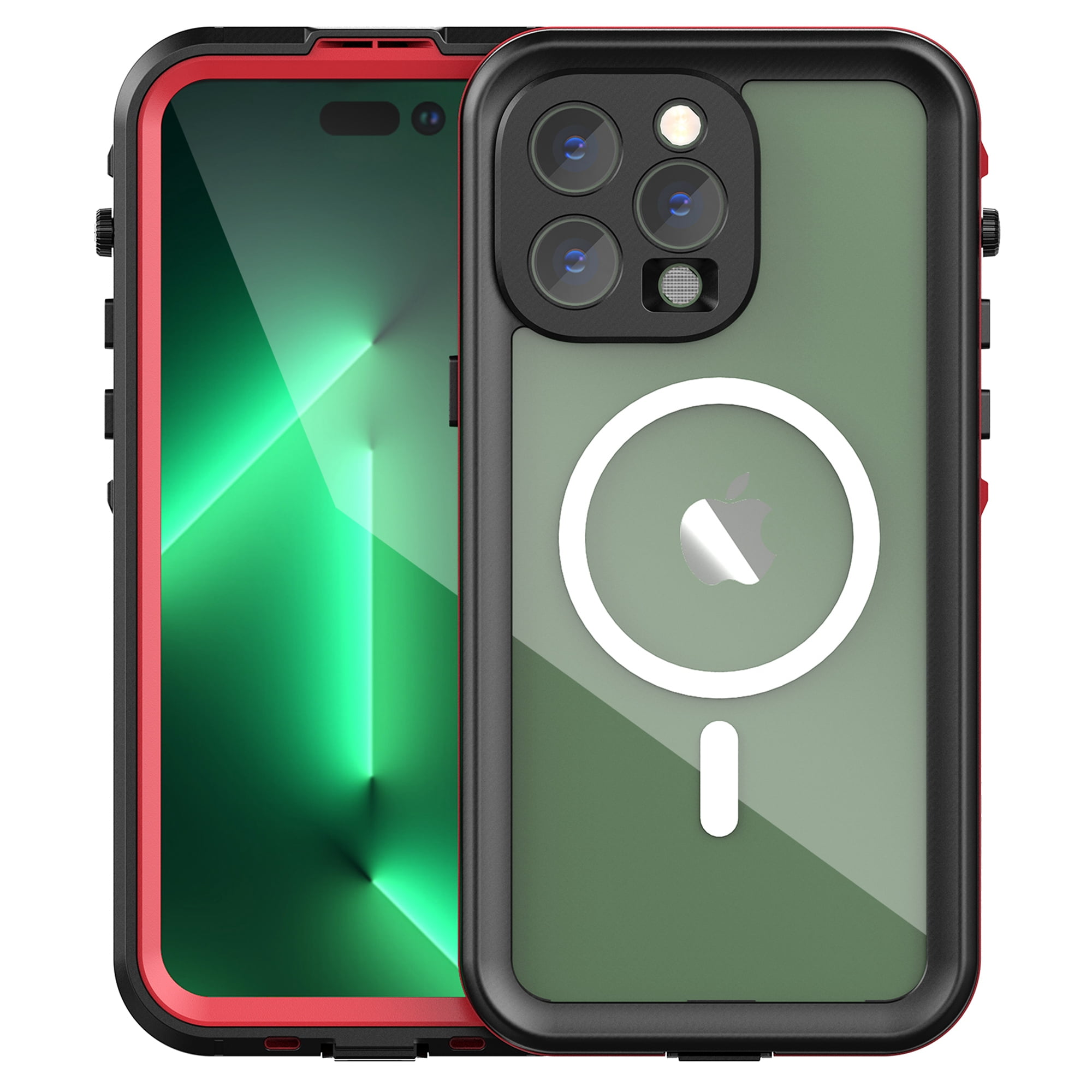 iPhone 14 Pro Waterproof Case, Dteck Full Body Heavy Duty Protection Full Sealed Cover Shockproof Dustproof Built-in Clear Screen Protector Rugged Case for iPhone 14 Pro 6.1 inch 2022, Red
