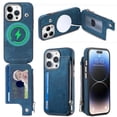 thumbnail image 1 of for iPhone 14 Pro Zipper Wallet Case with Card Holder, Back Flip Folio PU Leather Card Slots Case for Men Women, Magnetic Wireless Charging Shockproof Cover for iPhone 14 Pro 6.1", Blue, 1 of 13