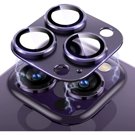 for iPhone 14 Pro/iPhone 14 Pro Max Camera Lens Protector, Drop Protection 9H Tempered Glass Camera Cover screen Metal Ring Case Friendly Scratch Resistant Easy to Install - Purple